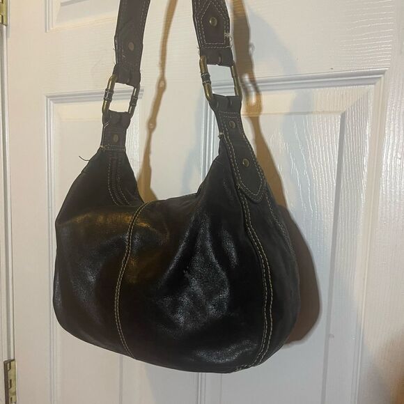 Wilson leather Black Leather Hobo Bag stitching accents & antique tone hardwares - Picture 4 of 14